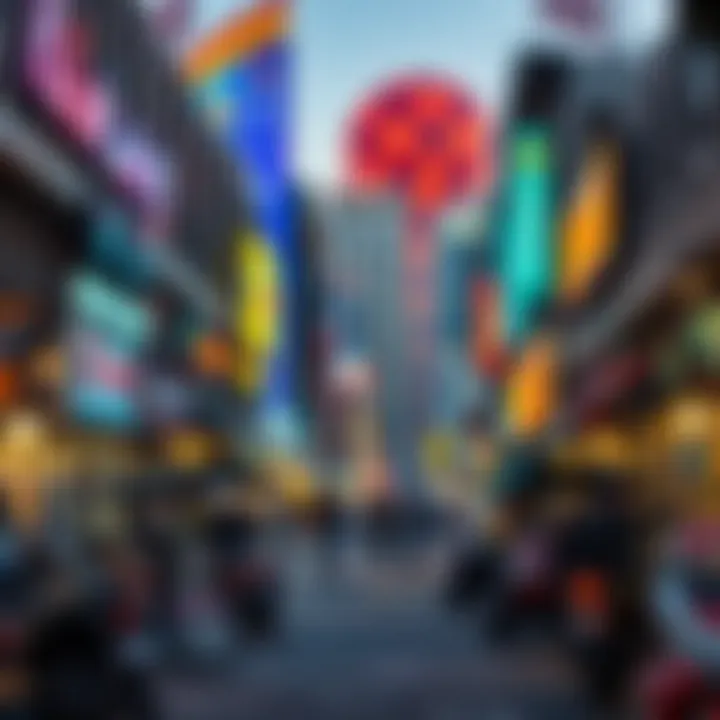 Vibrant Street Scene in Motor City Vibrant street scene in Motor City with local shops and cafes