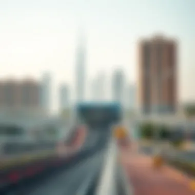 Rashidiya Metro Station entrance with Dubai skyline