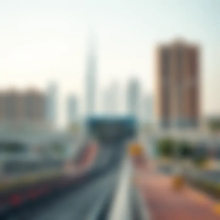 Rashidiya Metro Station entrance with Dubai skyline