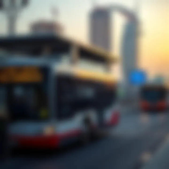 Public Transport Bus Stop at Dubai Creek Harbour Public transport bus at a Dubai Creek Harbour stop