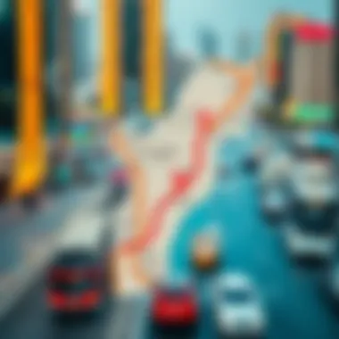 A map highlighting various transportation options to Dubai Creek Harbour.