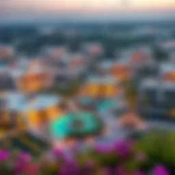 A stunning view of Nibras Oasis showcasing its modern architecture and lush landscapes