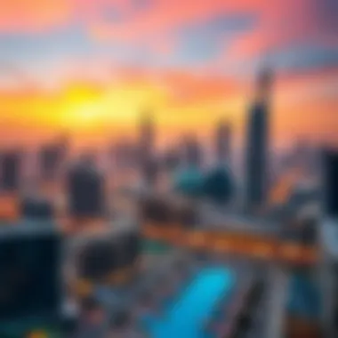 Panoramic view of the DIFC skyline during sunset