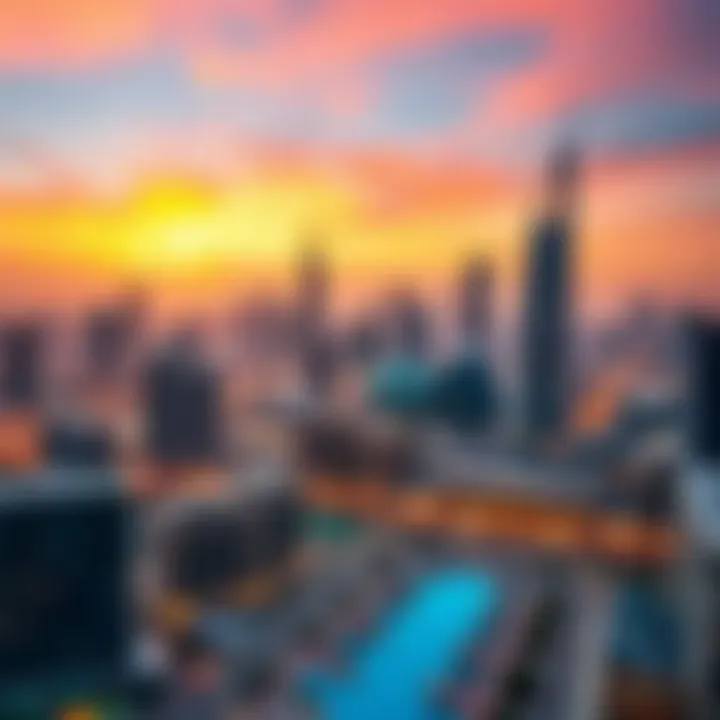 Panoramic view of the DIFC skyline during sunset
