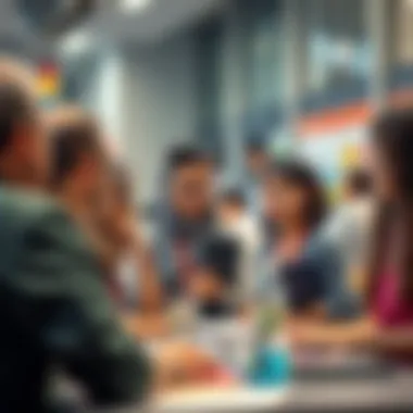 Parents and educators discussing student progress and feedback during a school event