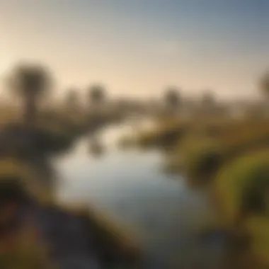 A panoramic view of Ras Al Khor wetlands showcasing diverse wildlife.