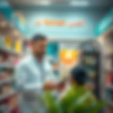 Pharmacist assisting a customer with personalized advice.
