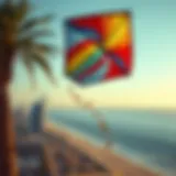 A vibrant kite soaring above Dubai's coastline