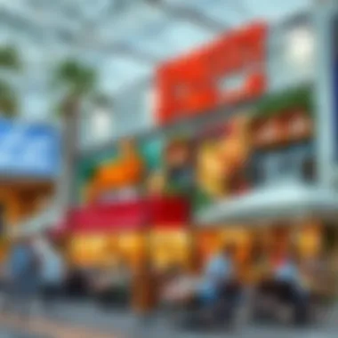 Dining options at Sport City Mall including restaurants and cafes teeming with patrons