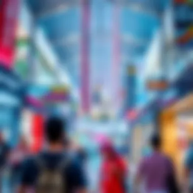 Interior shot of Sport City Mall filled with shops and lively shoppers engaged in various activities