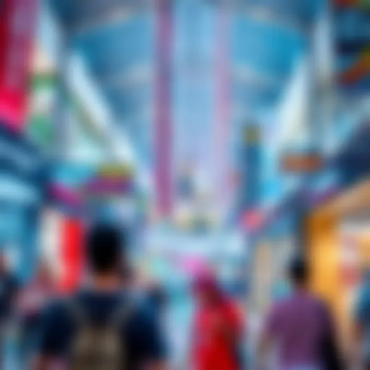 Interior shot of Sport City Mall filled with shops and lively shoppers engaged in various activities