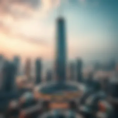 Aerial shot showcasing Spring Oasis Tower's position in the Dubai skyline