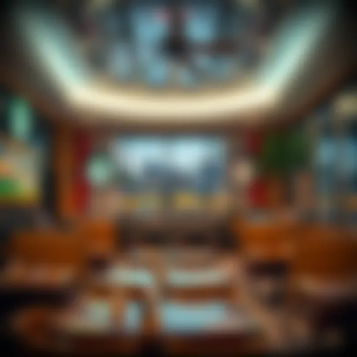 Interior of Starbucks in Motor City Interior design of a Starbucks showcasing cultural elements unique to Dubai