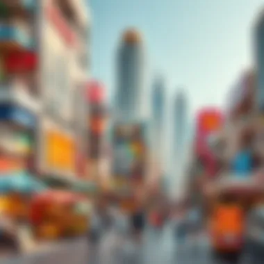Vibrant urban landscape highlighting diverse cultural activities in an international city