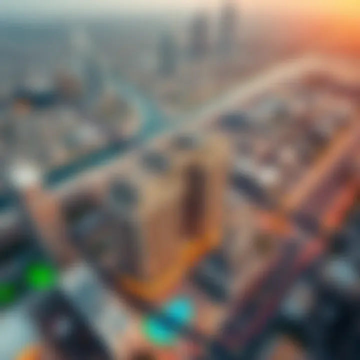 Aerial View of The Gate Residence 2 Aerial view showcasing The Gate Residence 2 amidst Dubai's skyline