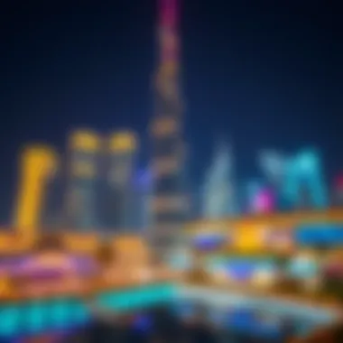 Iconic Nighttime View of Jewels Tower Nighttime illumination of Jewels Tower reflecting its iconic status in Dubai's skyline