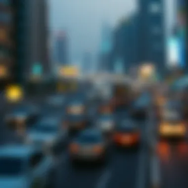 Dynamic Traffic on Sheikh Zayed Road Traffic flow on Sheikh Zayed Road during peak hours illustrating economic activity.