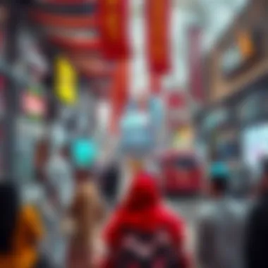 Diverse cultural exchange at a bustling trade center