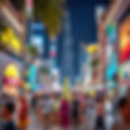 A vibrant town square bustling with activity and cultural expression.