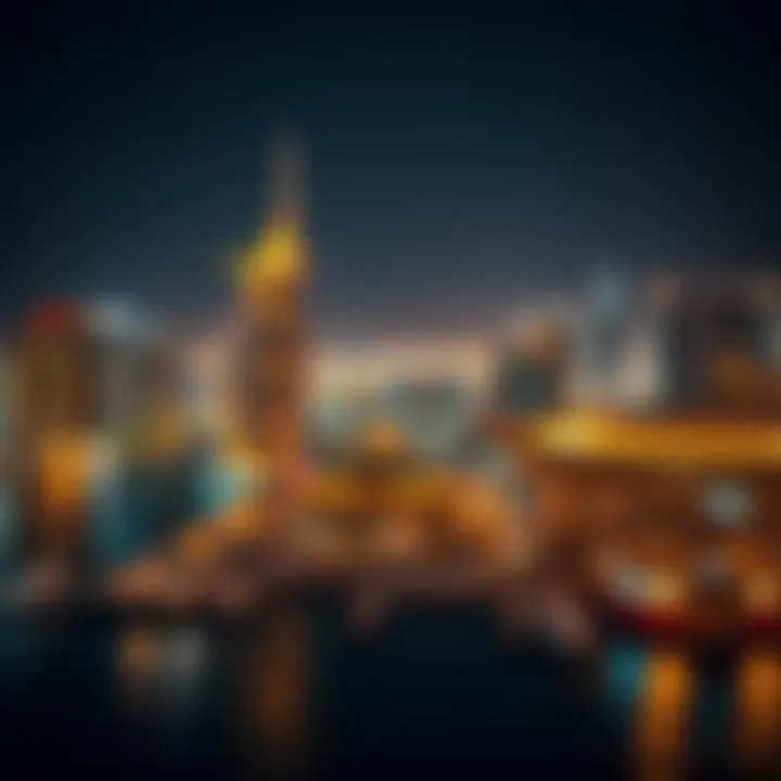 Night view of Dubai Harbour illuminated with city lights