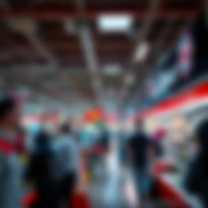 Checkout Experience During Peak Hours Busy checkout area during peak shopping hours