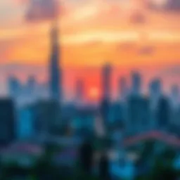 Stunning skyline view of Dubai's residential areas at sunset