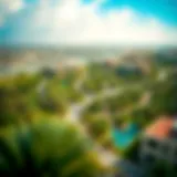 Aerial view of The Greens community showing lush greenery and modern architecture