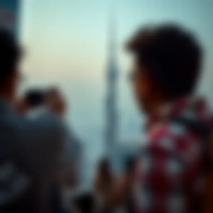 Visitors capturing photographs of the Sky Tower from a nearby viewpoint